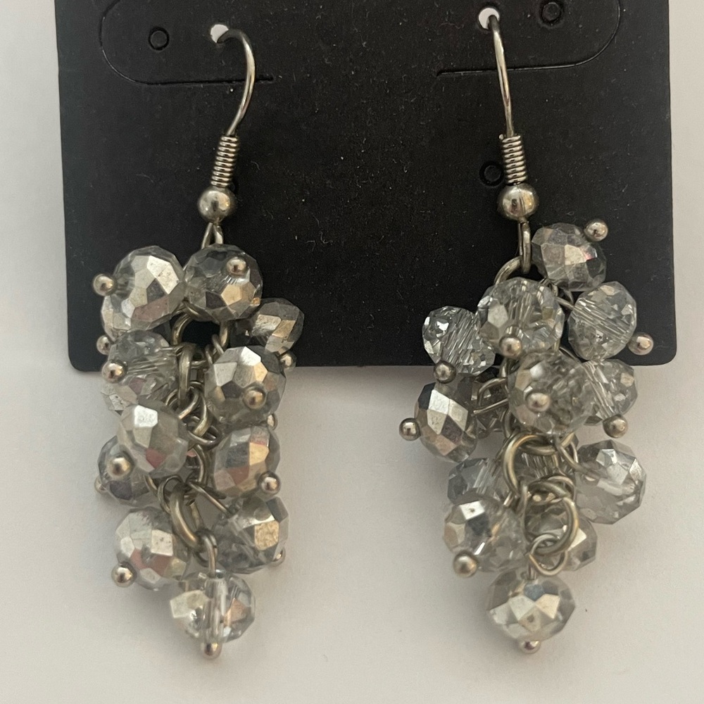 Grape crystal cluster hooped wire earring